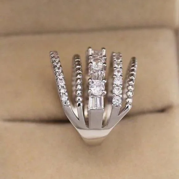 NEW 925 STERLING SILVER DIAMOND MULTI BAND RING, CUTE RING, SHINY RING. - Picture 3 of 5